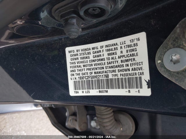 Honda Civic Lx 2017 19XFC2F5XHE211760 Image 9