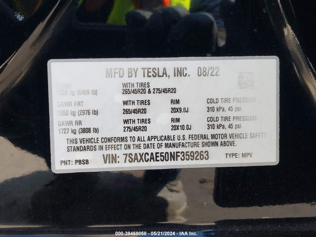 7SAXCAE50NF359263 Tesla Model X Dual Motor All-wheel Drive