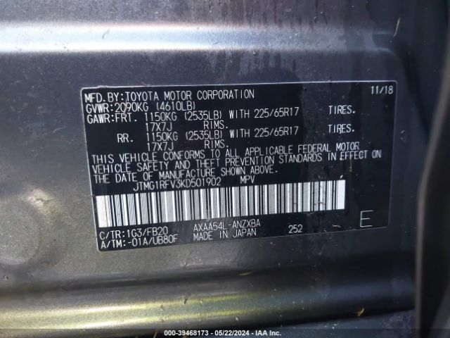 JTMG1RFV3KD501902 Toyota RAV4 LE