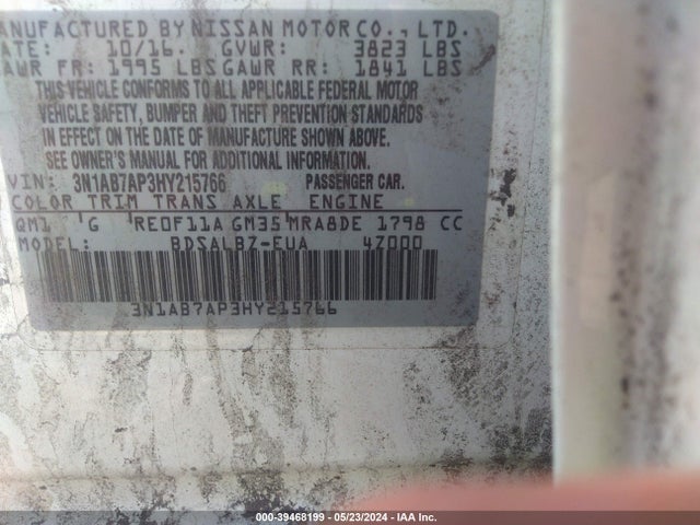 Nissan SENTRA S 2017 3N1AB7AP3HY215766 Image 9