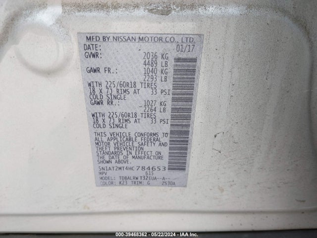Nissan Rogue Sl 2017 5N1AT2MT4HC784653 Image 9