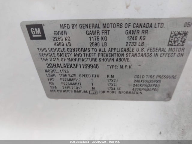 Chevrolet EQUINOX LS 2015 2GNALAEK3F1169946 Image 9