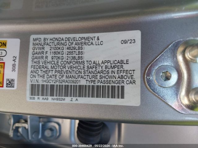 1HGCY2F52RA009201 Honda Accord Hybrid Sport
