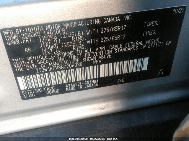 Toyota Rav4 Xle 2022 2T3W1RFV8NC208338 Image 9