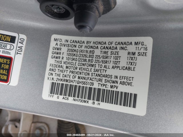 Honda Cr-v Ex-l 2016 2HKRM3H71GH565109 Image 9