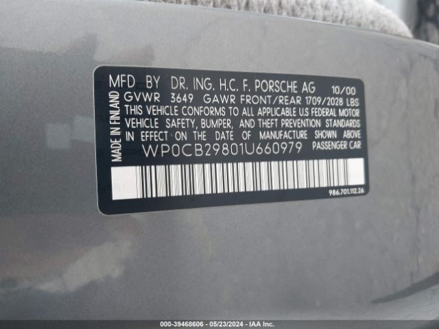 2001 PORSCHE BOXSTER WP0CB29801U660979 Photo 8
