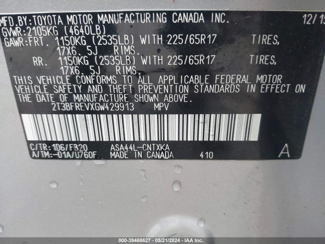 Toyota RAV4 LE 2016 2T3BFREVXGW429913 Image 9