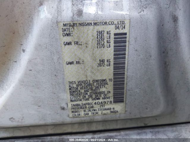 1N4BL3AP8EC404978 Nissan Altima 3.5 Sl