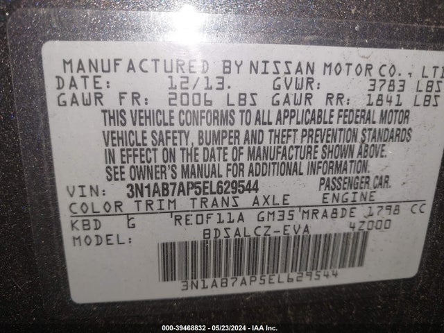 Nissan SENTRA S 2014 3N1AB7AP5EL629544 Image 9