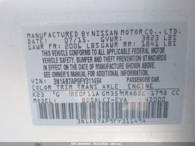 Nissan SENTRA S 2015 3N1AB7AP9FY311494 Image 9