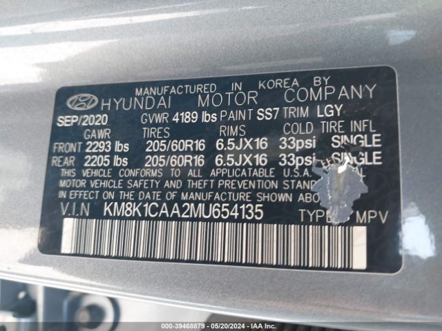 KM8K1CAA2MU654135 Hyundai Kona Se