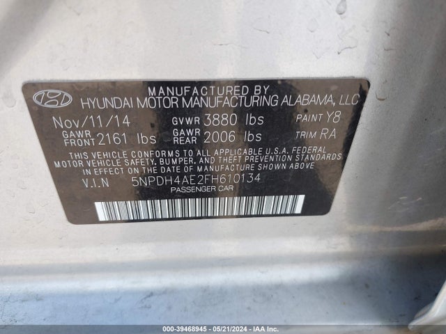Hyundai ELANTRA SE 2015 5NPDH4AE2FH610134 Image 9