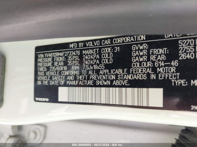 YV4612RM4F2733476 Volvo Xc60 T5 Platinum