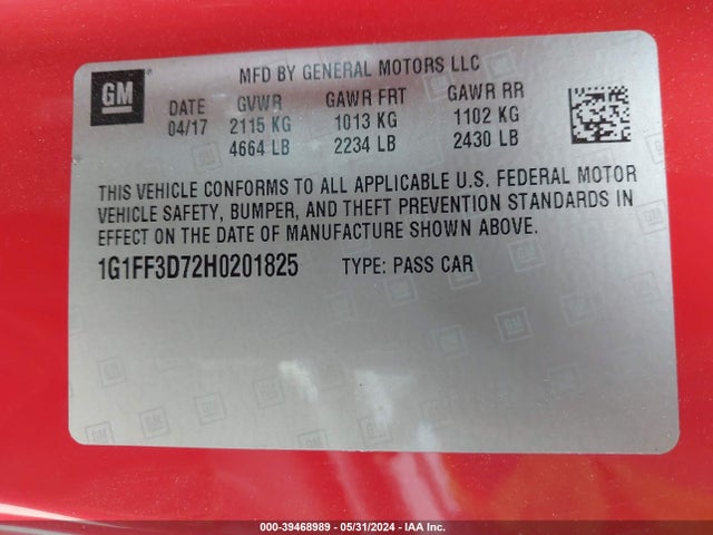 Chevrolet Camaro 1ss 2017 1G1FF3D72H0201825 Image 9