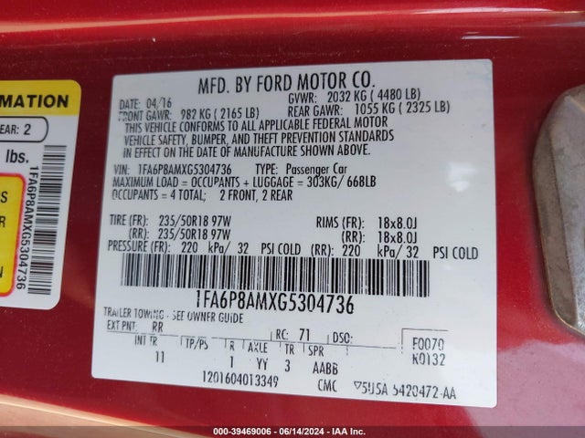 Ford Mustang V6 2016 1FA6P8AMXG5304736 Image 9