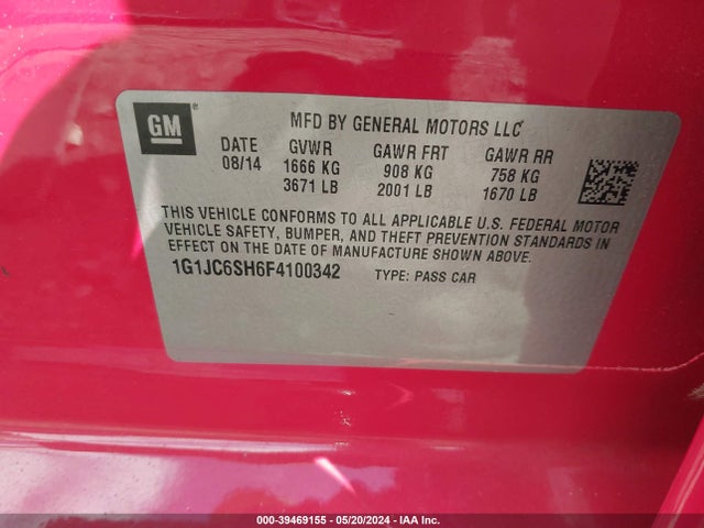 Chevrolet Sonic Lt Auto 2015 1G1JC6SH6F4100342 Image 9