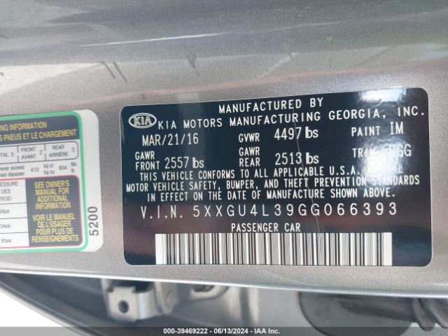 5XXGU4L39GG066393 KIA OPTIMA EX