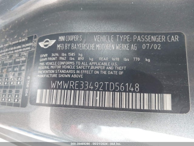 2002 MINI COOPER S WMWRE33492TD56148 Photo 8