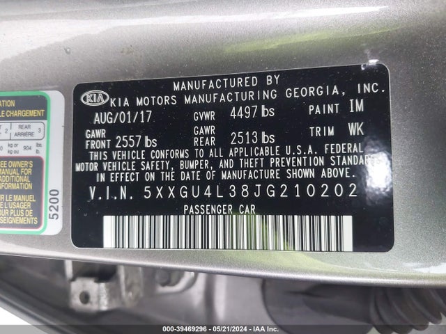 KIA OPTIMA EX 2018 5XXGU4L38JG210202 Image 9