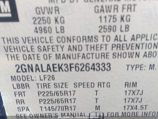 Chevrolet EQUINOX LS 2015 2GNALAEK3F6264333 Image 9