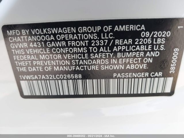 1VWSA7A32LC026588 Volkswagen Passat 2.0t Se