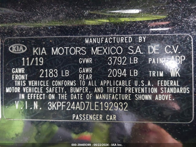 KIA FORTE FE 2020 3KPF24AD7LE192932 Image 9