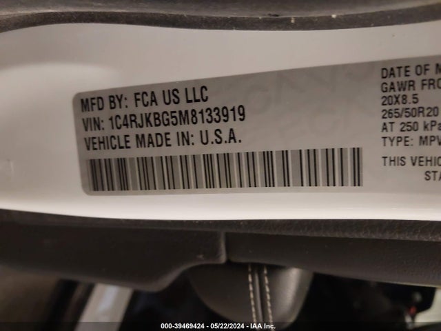 1C4RJKBG5M8133919 Jeep Grand Cherokee L Limited 4x4