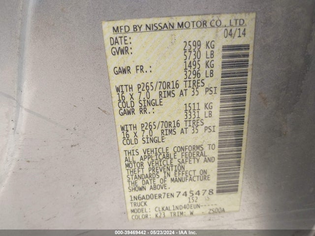 Nissan FRONTIER S 2014 1N6AD0ER7EN745478 Image 9