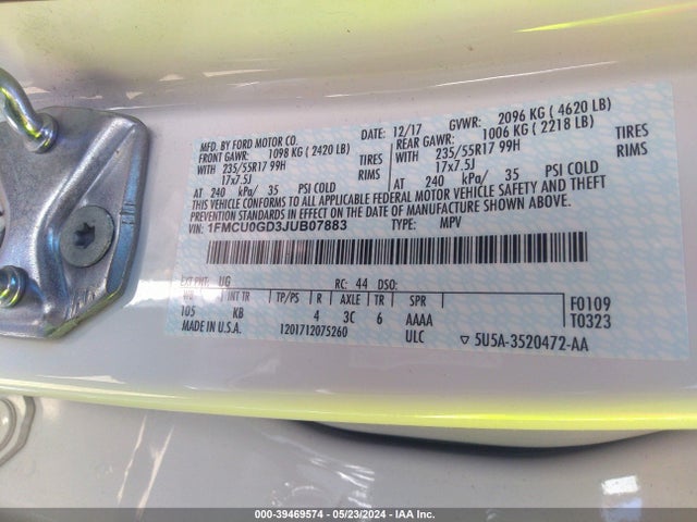 Ford ESCAPE SE 2018 1FMCU0GD3JUB07883 Image 9
