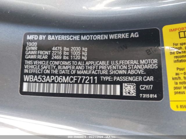 WBA53AP06MCF77211 BMW 430I