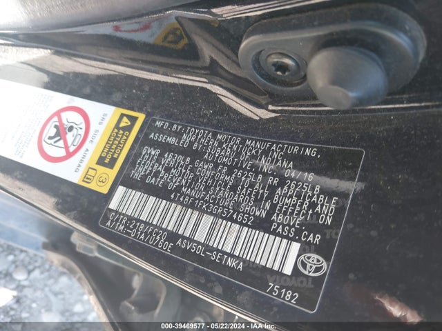 Toyota CAMRY LE 2016 4T4BF1FK3GR574652 Image 9