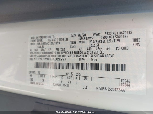 Ford Transit-150 2020 1FTYE1Y83LKB22297 Image 9