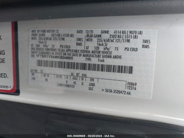 1FTBR1Y84MKB04905 Ford Transit-250