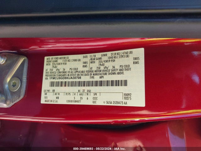 Ford ESCAPE SE 2019 1FMCU9GD8KUA30708 Image 9