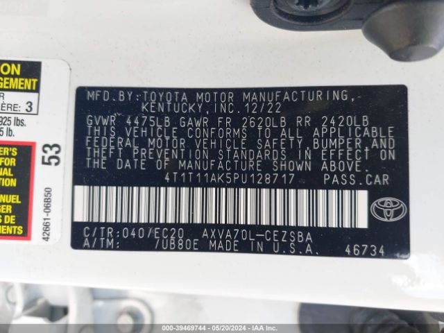 4T1T11AK5PU128717 Toyota Camry Se Nightshade Edition