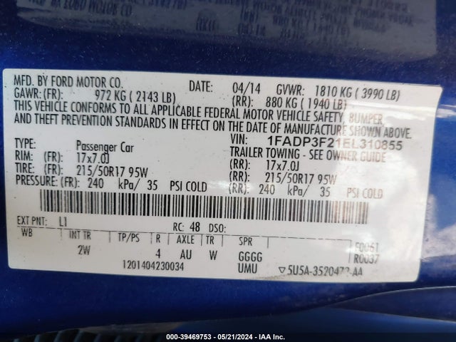Ford FOCUS SE 2014 1FADP3F21EL310855 Image 9