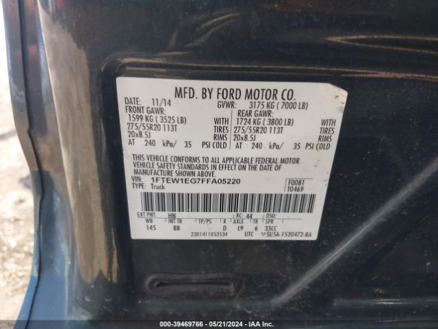 1FTEW1EG7FFA05220 Ford F-150 Platinum