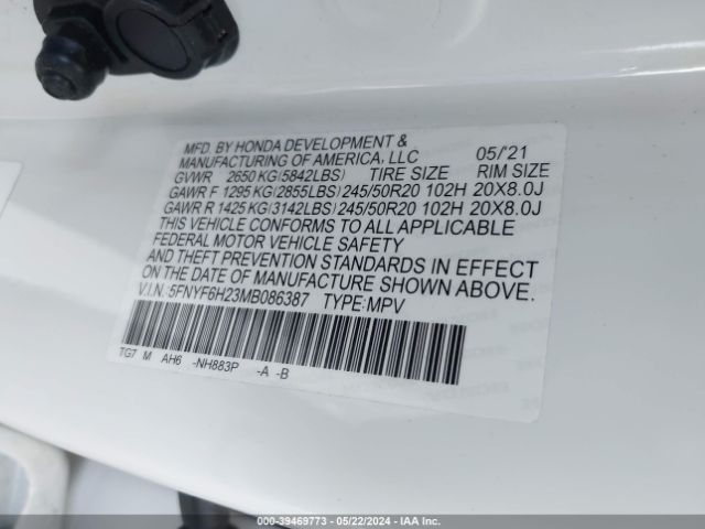 5FNYF6H23MB086387 Honda Pilot Awd Special Edition