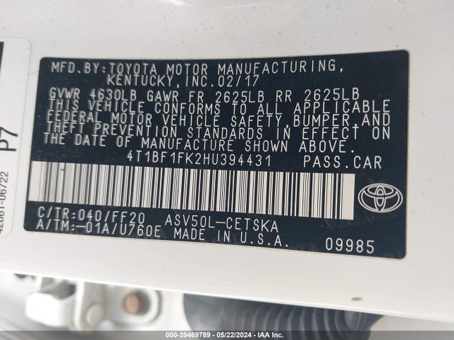 Toyota CAMRY SE 2017 4T1BF1FK2HU394431 Image 9