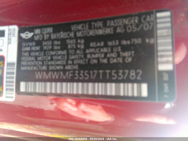 2007 MINI COOPER WMWMF33517TT53782 Photo 8