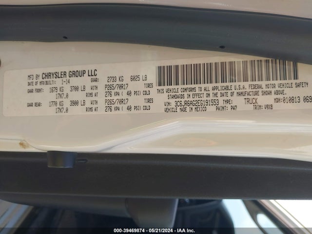 RAM 1500 Tradesman 2014 3C6JR6AG2EG191553 Image 9