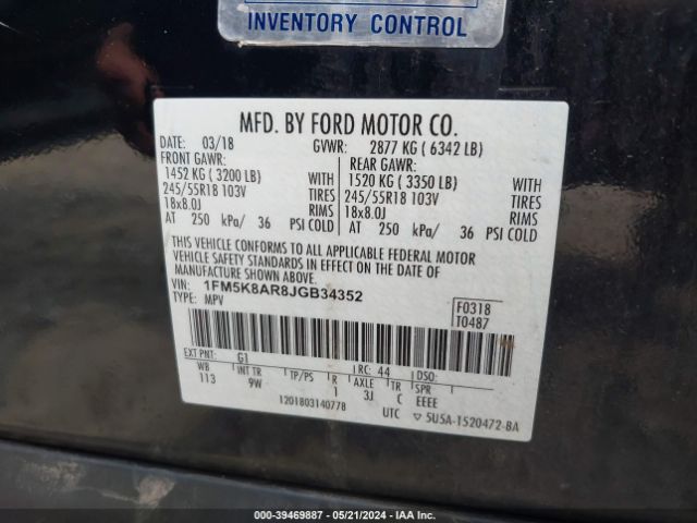 1FM5K8AR8JGB34352 Ford Police Interceptor Utility