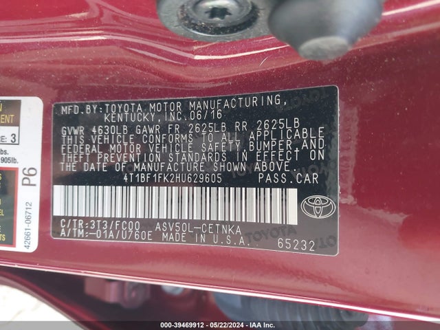 Toyota CAMRY LE 2017 4T1BF1FK2HU629605 Image 9