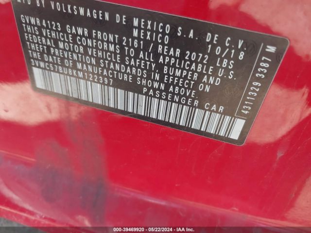 3VWC57BU8KM122397 Volkswagen Jetta 1.4t R-line/1.4t S/1.4t Se