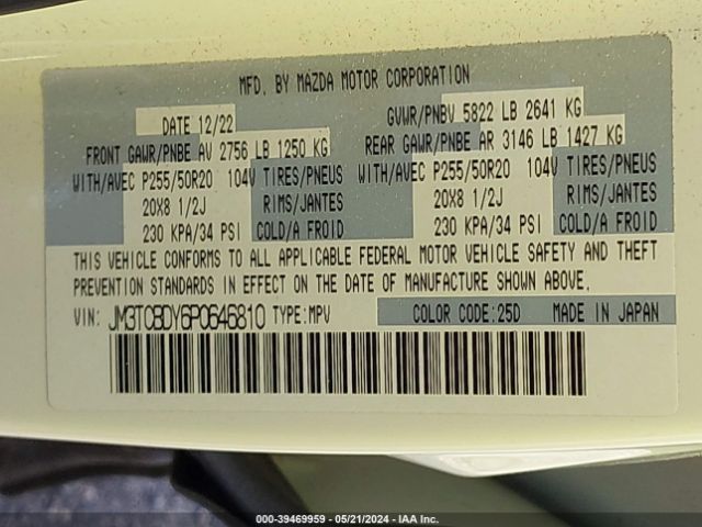 JM3TCBDY6P0646810 Mazda Cx-9 Grand Touring