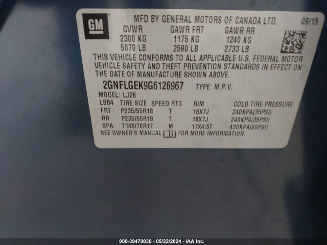 Chevrolet Equinox Ltz 2016 2GNFLGEK9G6126967 Image 9