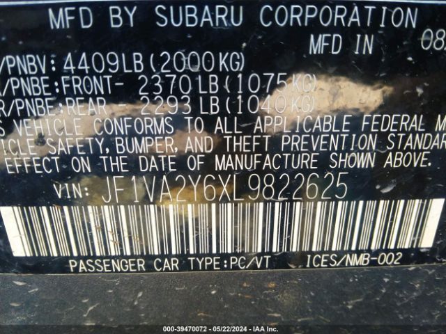 JF1VA2Y6XL9822625 Subaru Wrx Sti Limited
