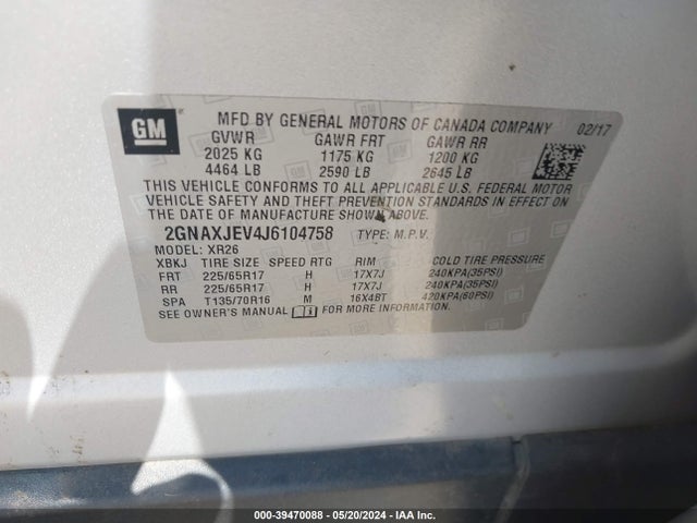 Chevrolet EQUINOX LT 2018 2GNAXJEV4J6104758 Image 9