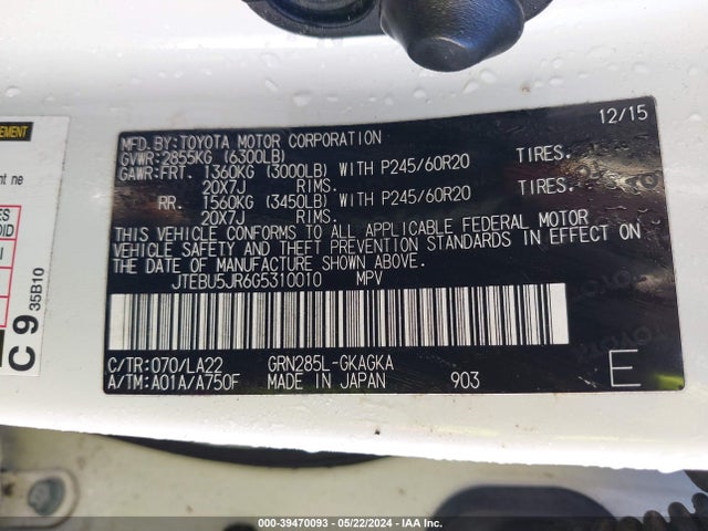 Toyota 4runner Limited 2016 JTEBU5JR6G5310010 Image 9