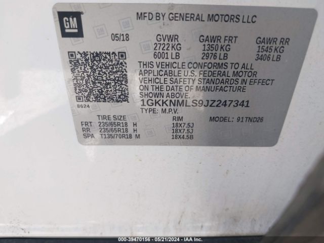 1GKKNMLS9JZ247341 GMC Acadia Slt-1